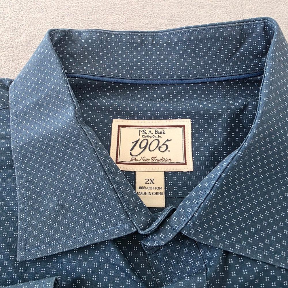 Jos A Bank 1905 Mens 2X Blue Geometric Micro Print Cotton Button Up Shirt LS - Picture 3 of 7